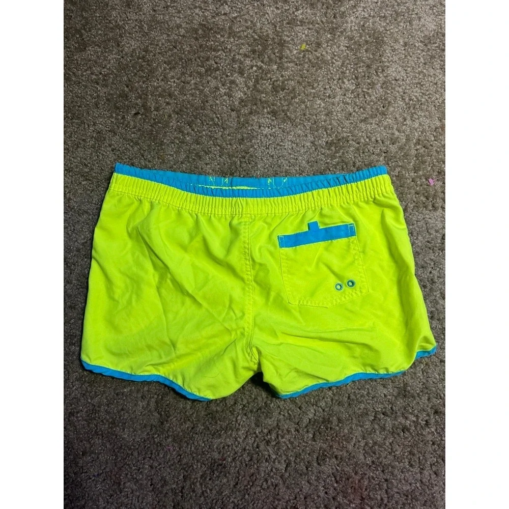 OP Ocean Pacific Kids Neon Yellow Blue Board‎ Shorts Swim Trunks Size M Y2K